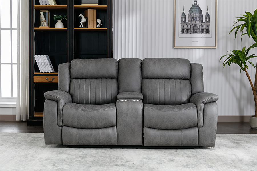 RC-7756 Polyester Tech Fabric Manual Reclining Loveseat cu consolă