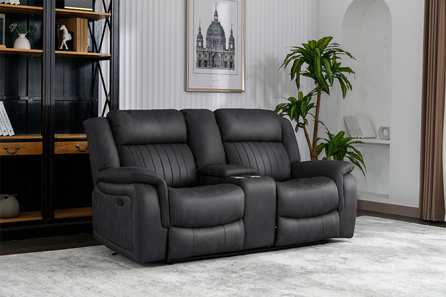 RC-7756 Polyester Tech Fabric Manual Reclining Loveseat cu consolă